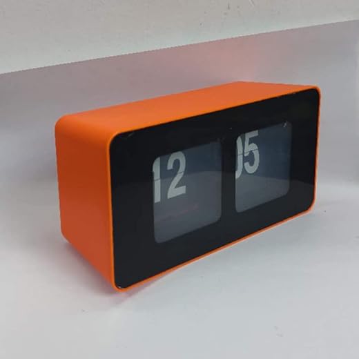 BHning Square Flip Clock,Silent Auto Turn Page Desktop Clocks. Orange Color Retro Modern Quartz Wall Clock