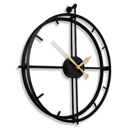 Big Black Modern Metal Wall Clock Minimalism Analog Double Layers Quartz 20 x 24 Black