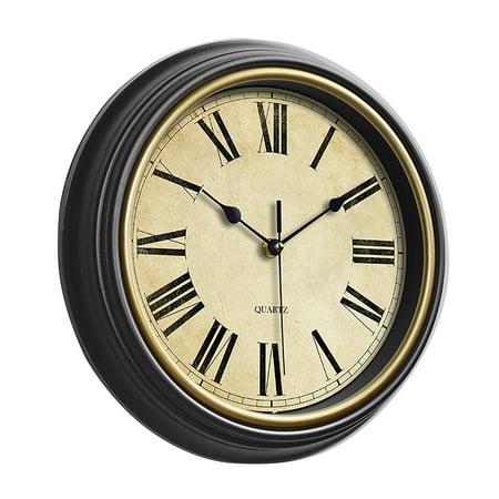 Big Clearance! HANUUAZ Clock Retro Silent Non Ticking Round Classic Clock Quartz Decorative Battery Operated Wall Clock For Living Room Kitchen Home 12 Inch Bronze Features:(B)