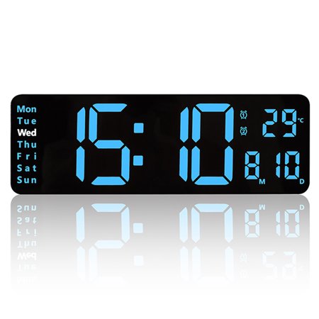 Big Digital Led Wall Clock with Calendar and Temperature Thermometer. Table Desktop Alarm Clock for Home or Office Decoration