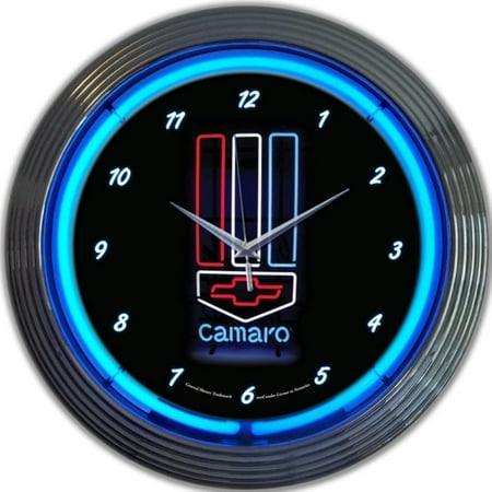 Bilot Camaro Neon Wall Clock, 15-Inch, Chrome rim with a single ring of blue neon By Brand Bilot