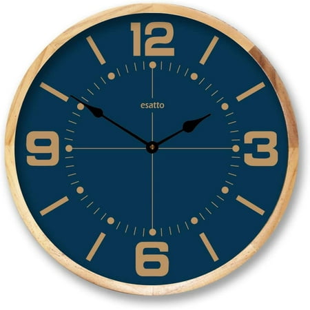 Birch Framed Large Navy Blue Wall Clock | Beautiful Color, Silent Mechanism, Made in USA