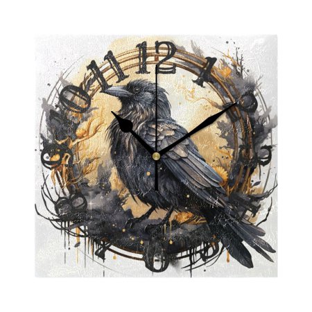 Bird Black Wall Clock Square Silent Non Ticking Battery Operated Clock for Home Bathroom Kitchen Bedroom Living Room