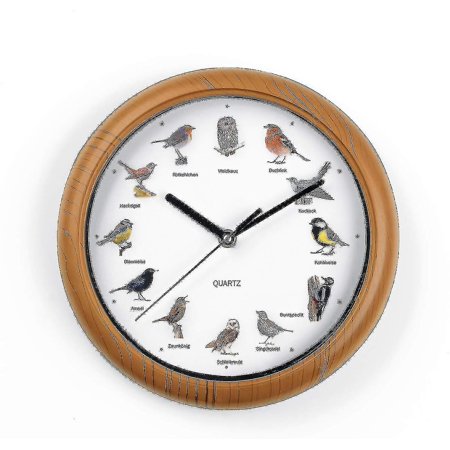 Birdsong Wall Clock, 12 Bird Songs And Realistic Bird Patterns, Auto Shut Off Between 9-5 P.m., Wooden Frame (aa Batteries Required, 25 X 4 Cm)