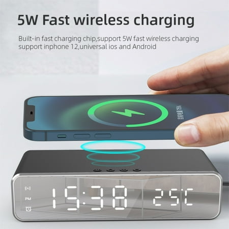 BKFYDLS Battery Charger, 3 In 1 Desk Table Bedroom Digital Alarm Clock Wireless Charger Phone Charger Weather Centigrade on Clearance