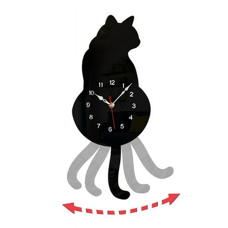 Black-Cat Pendulum Wall Clock,Cat Clock,Cat Clock with Moving Tail,Cat Swinging,Whimsical Funny Wall Clocks