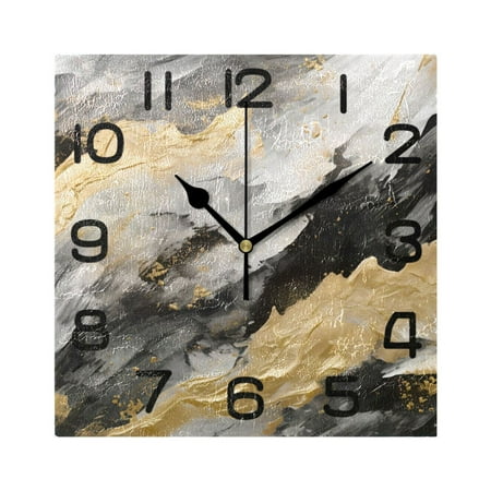 Black Golden Marble Wall Clock Square Silent Non-Ticking Battery Operated Retro 7.78 Clock Home Kitchen Office Decoration