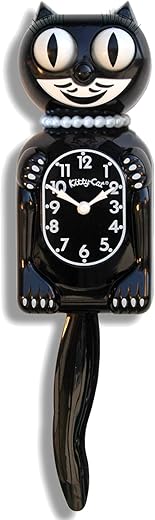 Black Miss Kitty-Cat Clock, Classic Black, 32cm from tip of The Tail to The top of The Ears, Classic