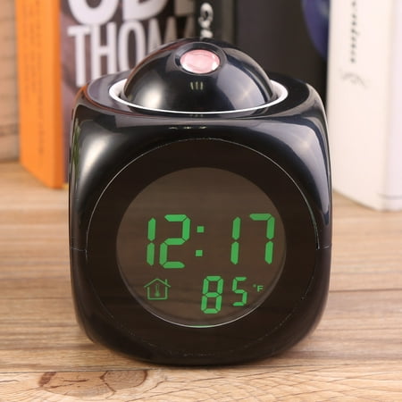 Black Multi-function Talking Projection Time Temp Display Alarm Clock, Digital LCD Voice Talking Function, LED Wall/Ceiling Projection, Bedside Alarm Clock