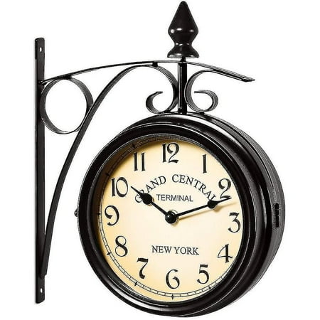 Black Paddington Double Sided Faced Metal Garden Outdoor Wall Clock