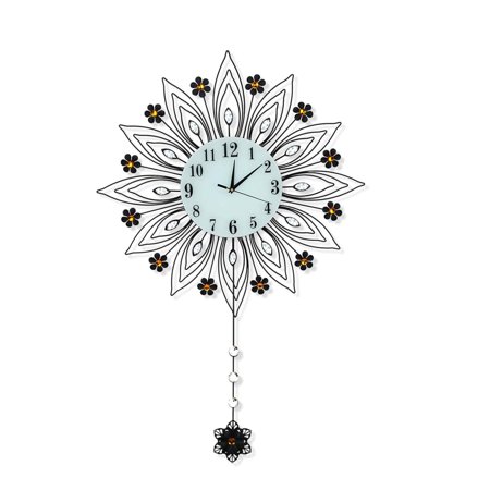 Black Pendulum Clock Flower Shaped Wall Mount Home Decor Art Clock