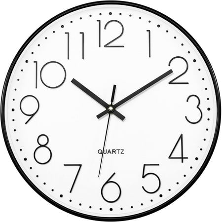 Black Wall Clock 12 Inch Silent Non Ticking Quartz Battery Operated Round Clock Easy to Read for Office Classroom School Home Living Room Bedroom Kitchen Decor