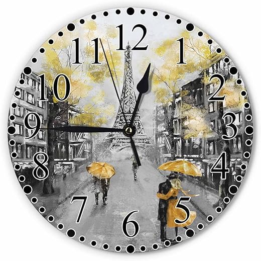 Black White Yellow Eiffel Wall Clock Paris France Eiffel Tower Clock 10 Inch Silent Non-Ticking Clocks Battery Operated for Home Living Laundry Room Kitchen Bedroom Office