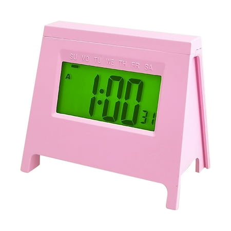 Blasgw Mini LCD Student Alarm Clock New Electronic Clock Smart Desktop Multi-function Clock With Luminous Temperature Calendar Pink