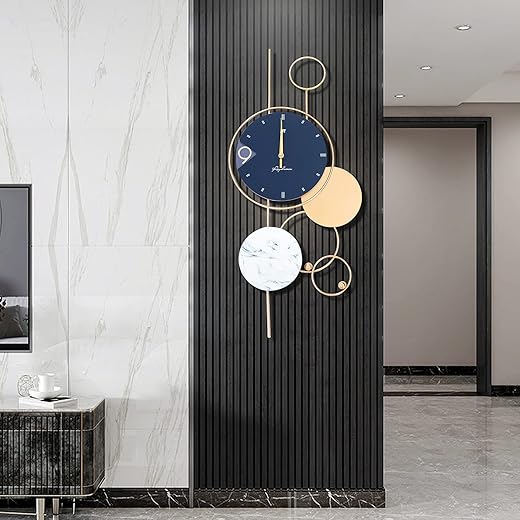 Blue And Gold Wall Clock W/Hook 30 Large Wall Clock Modern Living Room Decor Kitchen Bedroom Indoor Gold Silent Non-Ticking Clock Decorative Wall Clock Battery Operated（Not Included Battery)