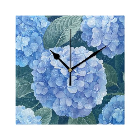 Blue Hydrangeas Wall Clock Battery Operated Square Black Pointer Home Decor for Living Room Bedroom 7.78 x 7.78