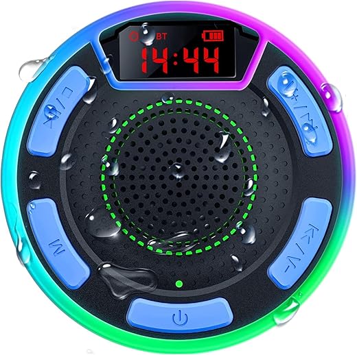 Bluetooth Speakers, DuoTen IPX7 Waterproof Wireless Portable Bluetooth Speakers w/LED Display, FM Radio, Suction Cup, Light Show, Loud Stereo Sound and Bass for Shower, Pool, Party, Travel, Outdoors