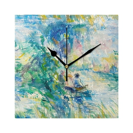 Boating in Dreamy River Wall Clock Battery Operated Square Black Pointer Home Decor for Living Room Bedroom 7.78 x 7.78