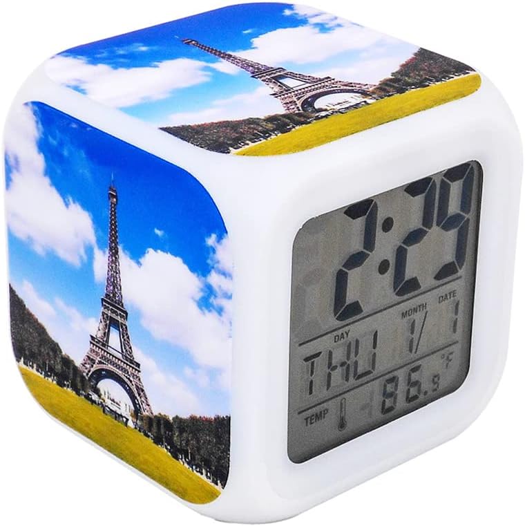 Bocaihua France Paris Eiffel Tower Alarm Clock Desk Clock Digital Alarm Clock with Led Lights Plastic Table Clock for Kids Teenagers Adults Home/Office Décor 3 inches/7.8cm (Blue)