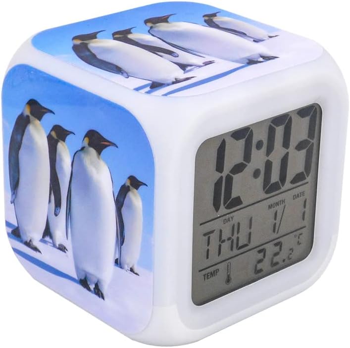 Bocaihua New Penguin Birds Blue Alarm Clock Desk Clock Digital Alarm Clock with Led Lights Plastic Table Clock for Kids Teenagers Adults Home/Office Décor 3 inches/7.8cm