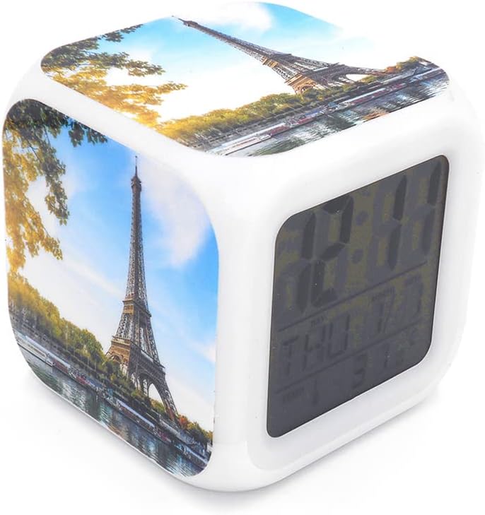 Bocaihua Paris Eiffel Tower Blue Alarm Clock Desk Clock Digital Alarm Clock with Led Lights Plastic Table Clock for Kids Teenagers Adults Home/Office Décor 3 inches/7.8cm