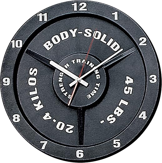 Body-Solid Weight Plate Art Wall Clock Battery Operated - 15" Silent Non-Ticking Vintage Wall Clock Decor for Home, Office, Living Room, Gym & Kitchen Decoration