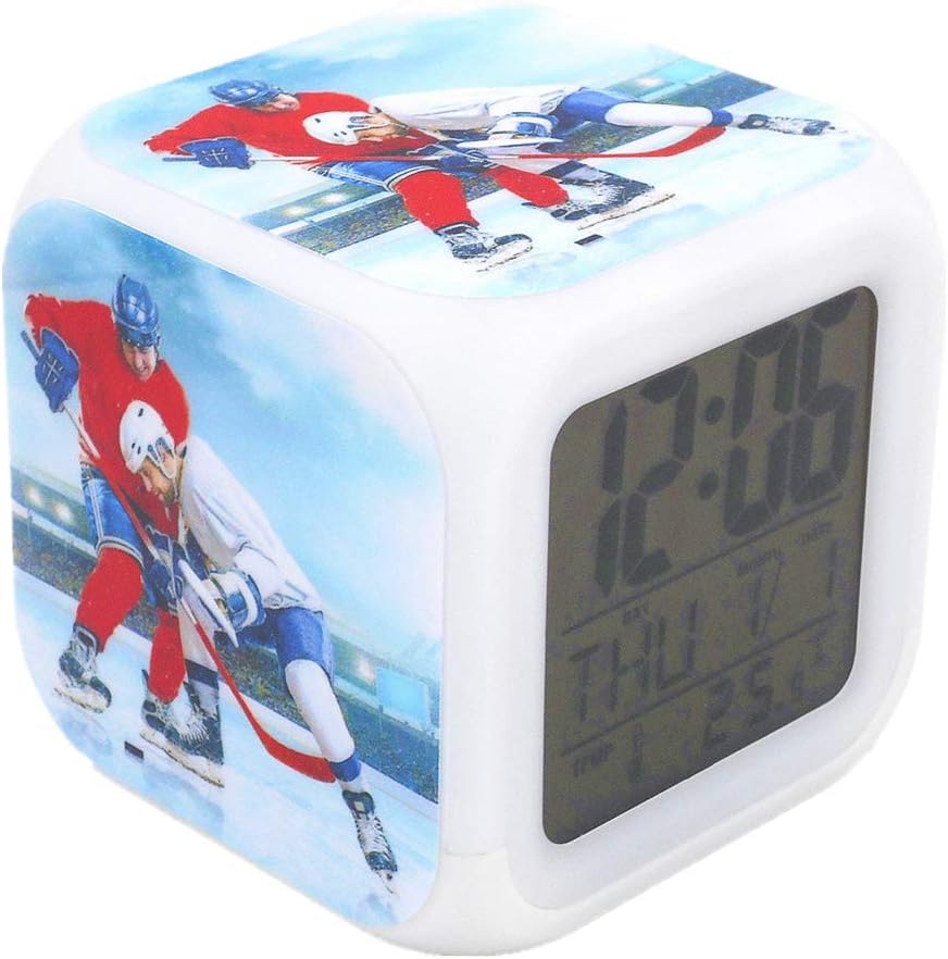 BoFy Led Alarm Clock Ice Hockey Fighting Sports Personality Creative Noiseless Multi-Functional Desk Table Digital Alarm Clock for Unisex Adults Kids Toy Gift