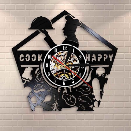 Bon Appetit Happy Cook Wall Art Chef Wall Clock Kitchen Decoration Culinary Vinyl Record Wall Clock Gastronome Housewarming Gift