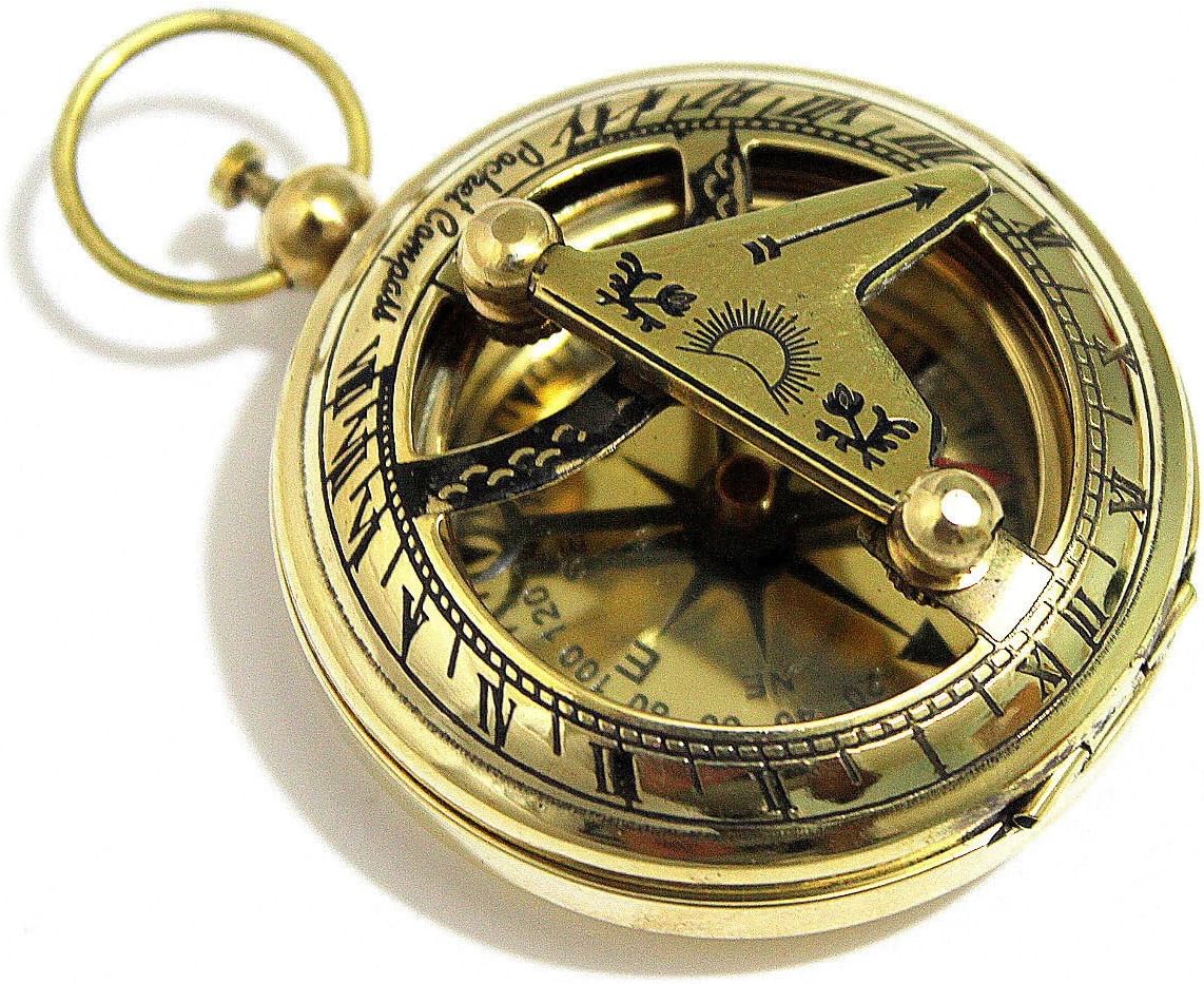 Brass Push Button Direction Sundial Compass - Pocket Sundial Compass Rustic Vintage Home Decor Gifts