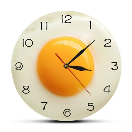 Breakfast Themed Wall Clock - Fried Egg Kitchen Wall Clock Flat Design Breakfast Food Wall Art Dining Room Interior Decor Silent Non Ticking Watch Home Living Room Decoration Wall Clock