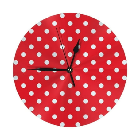 bright red white polka dots Wall Clock Silent Non Ticking - 10 Inch Battery Operated Modern Clocks for Living Room Bedroom Kitchen Bathroom Office Classroom, Decorative Clocks