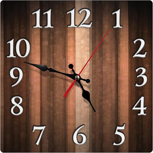 Britimes Square Wall Clock Silent Non-Ticking Battery Operated Clock 12 Inch, Vintage Rustic Brown Abstract Home Decor for Living Room, Bathroom, Bedroom, Kitchen, Office and School