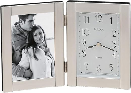 Bulova B1275 Forte II Picture Frame Clock, Brushed Aluminum