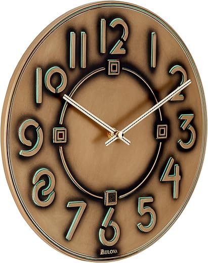 Bulova C3333 Frank Lloyd Wright Exhibition Wall Clock, Antique Bronze Metallic Finish