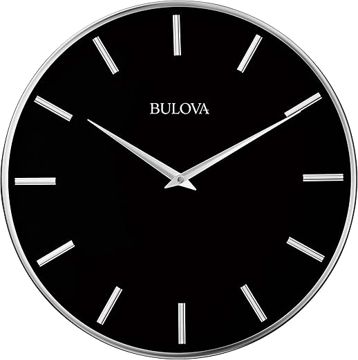 Bulova C4849 Metro Wall Clock, Satin Pewter Finish/Matte Black