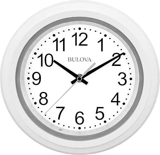 Bulova C4865 Night Vision Lighted Dial Wall Clock, 10", White