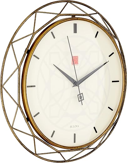 Bulova Clocks C4834 Luxfer Prism 14 Inch Frank Lloyd Wright Inspired Wall Clock