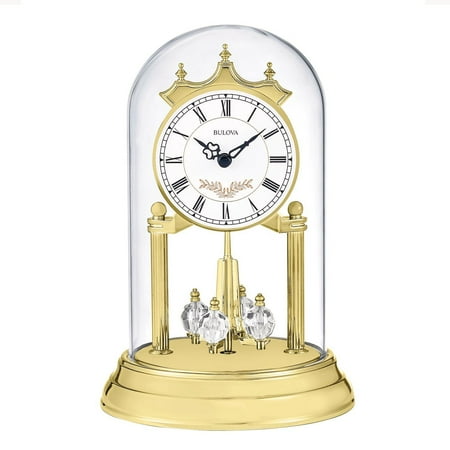 Bulova Clocks Heather Dial Glass Domed Clock with Westminster Chime, Gold