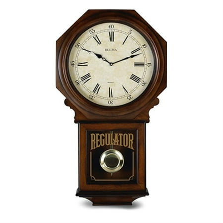 Bulova Clocks Wooden Wall Mounted Adjustable Chiming Schoolhouse Clock, Walnut