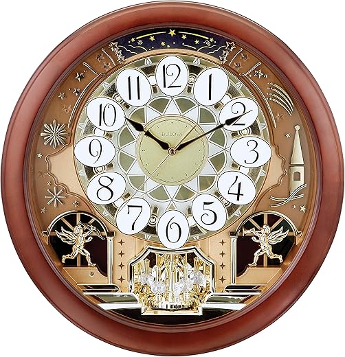 Bulova Dancing Tune Strike & Chime Wall Clock, Brown Cherry