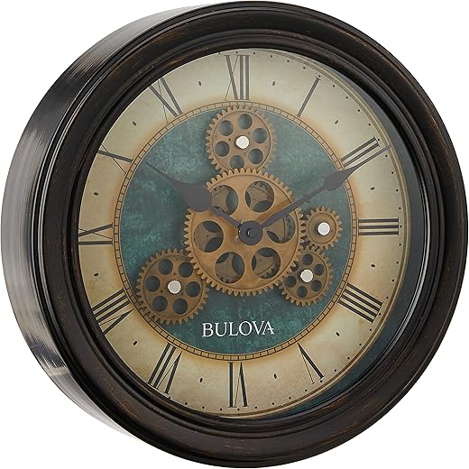 Bulova Industrial Motion Wall Clock, 12.8, Aged Black