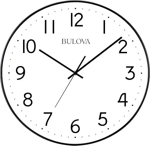 Bulova Office Mate Wall Clock, 16, Black and White