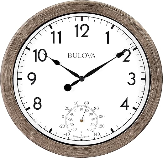 Bulova Patio Time Indoor/Outdoor Wall Clock, 10.25, Rattan Finish (C4879)