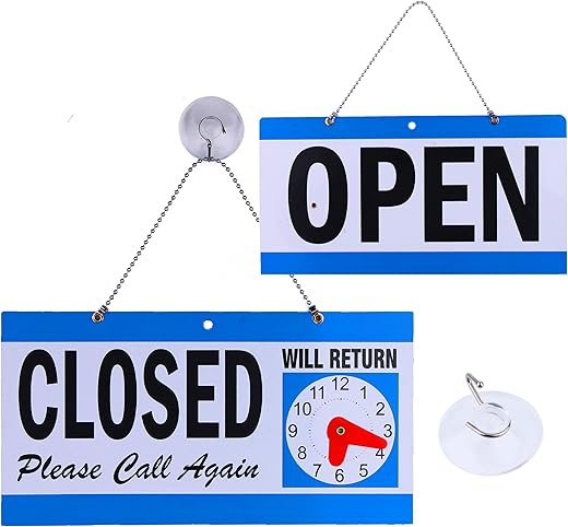 Business Hour Open Closed Sign with Suction Cups - Open Sign for Business - Be Back Sign with Clock