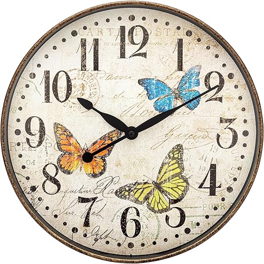 Butterfly Wall Clock 12 Inch Silent Battery Operated Elegant Clocks for Living Room Decor, Kitchen Office Dining Room Bedroom School Classroom Kids Room