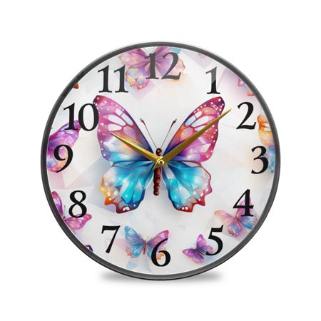 Butterfly Wall Clocks Battery Operated 11.9 Inch Round Clock Acrylic Silent Non-Ticking Bedroom Living Room Decorative Clocks