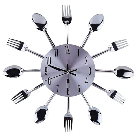 CAKVIICA Creative Stainless Steel Metal Cutlery Wall Clock Fashion Kitchen Metal Silent Scan Wall Clock