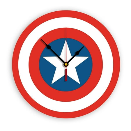 Captain America Wall Clock 10 Inch Modern Clock Battery Powered Small Classic for Home, Bathroom, Kitchen, Bedroom, School