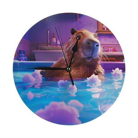 Capybara Bathtub Fun Wall Clock Silent Non Ticking - 10 Inch Battery Operated Modern Clocks for Living Room Bedroom Kitchen Bathroom Office Classroom, Decorative Clocks