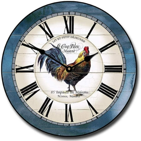 Carolina Blue Rooster Round Wall Clock | Beautiful Color, Silent Mechanism, Made in USA